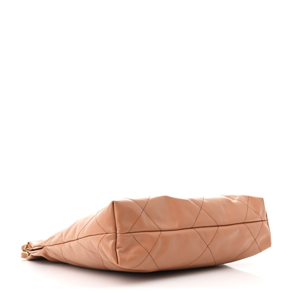 Shiny Calfskin Quilted Small Chanel 22 Beige