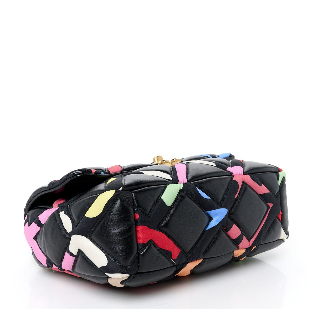 Lambskin Printed Fabric Medium Chanel 19 Flap Black Multicolor