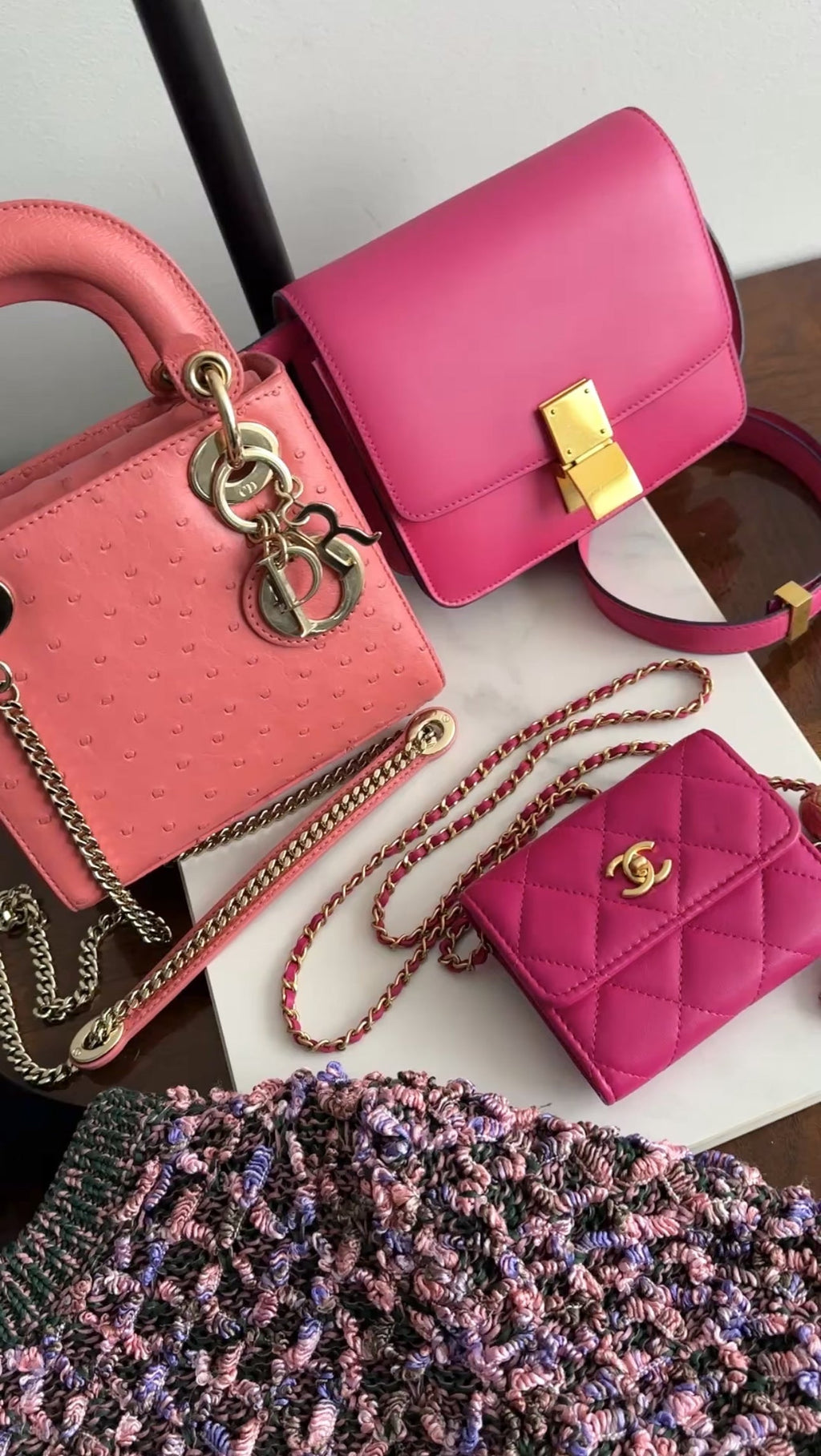 Chanel Magenta Pink Pearl Crush Mini Chain Clutch
