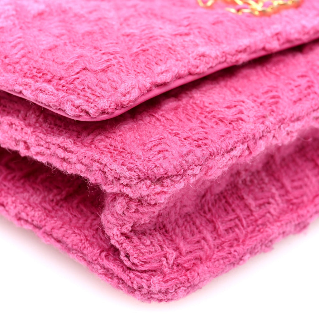 Wool Tweed Lambskin Quilted Chanel 19 Wallet On Chain WOC and Coin Purse  Fuchsia