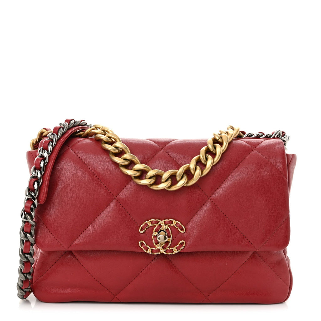 Lambskin Quilted Large Chanel 19 Flap Red