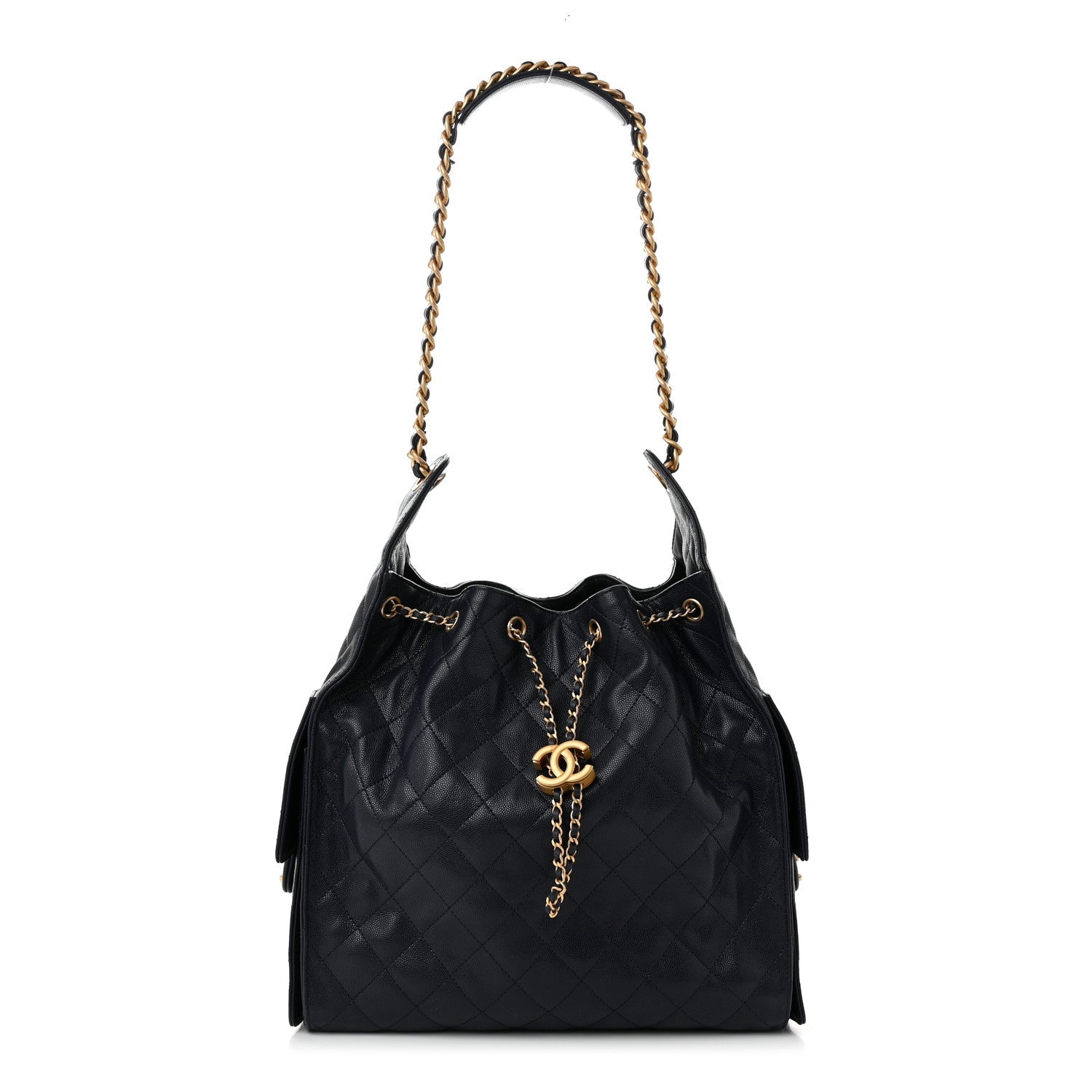 Caviar Quilted Medium Chanel 25 Handbag Dark Navy