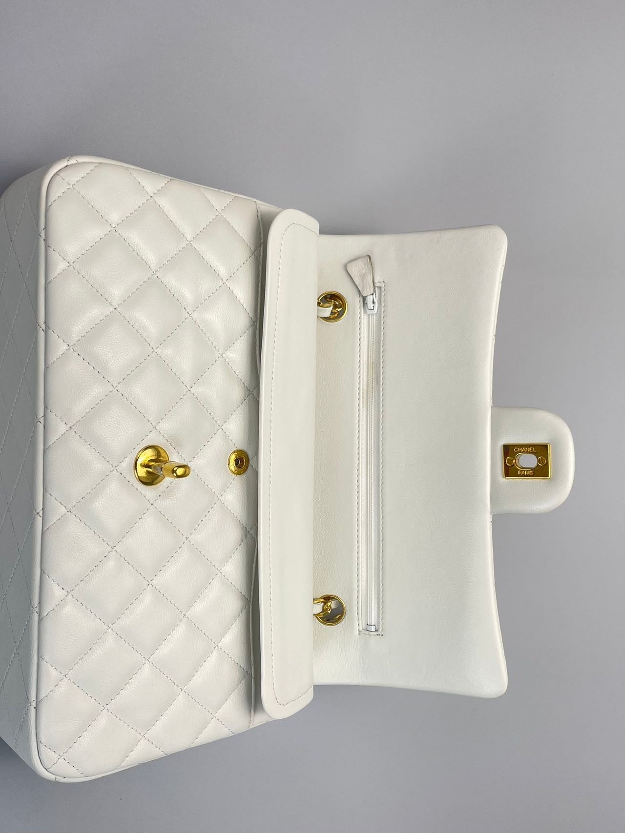 Chanel  Vinateg White Classic Flap Bag  with Gold Hardware