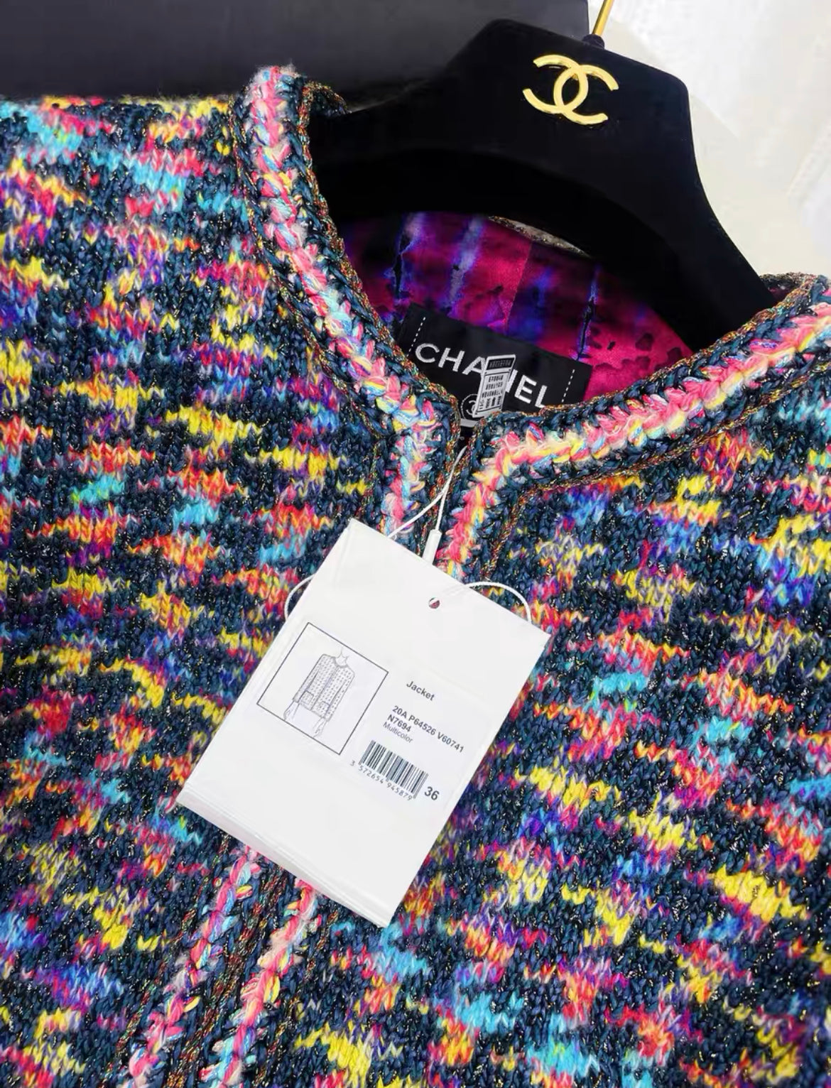 CHANEL 20A Multicolor/Metallic Houndstooth Braided Trim Blazer size 36 Brand new with tags
