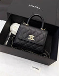 Chanel 24K Nano Coco Top Handle Flap Bag Black Caviar Light Gold Hardware