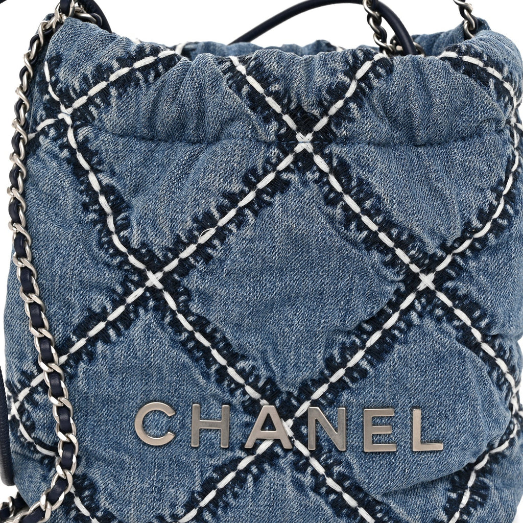 Denim Stitched Quilted Mini Chanel 22 Blue