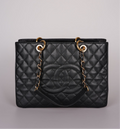 Chanel GST Medium Black Quilted Caviar Leather Tote Bag with Gold Hardware