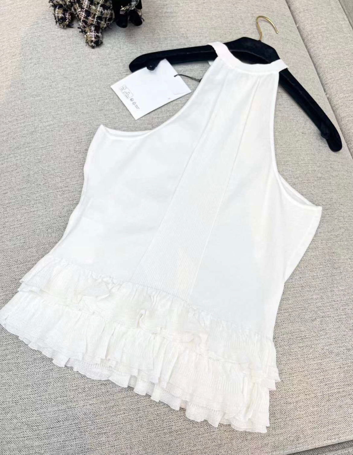 Chanel 24s white ruffle top size 36 brand new with tags