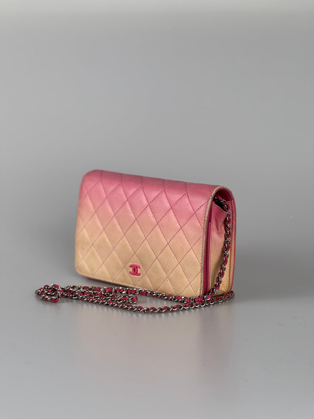 Chanel Wallet on Chain WOC Dark Pink Faded Lambskin