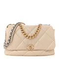 Goatskin Quilted Maxi Chanel 19 Flap Beige