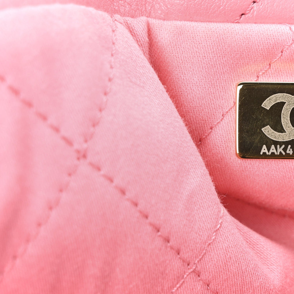 Shiny Calfskin Quilted Chanel 22 Drawstring Bag Coral Pink