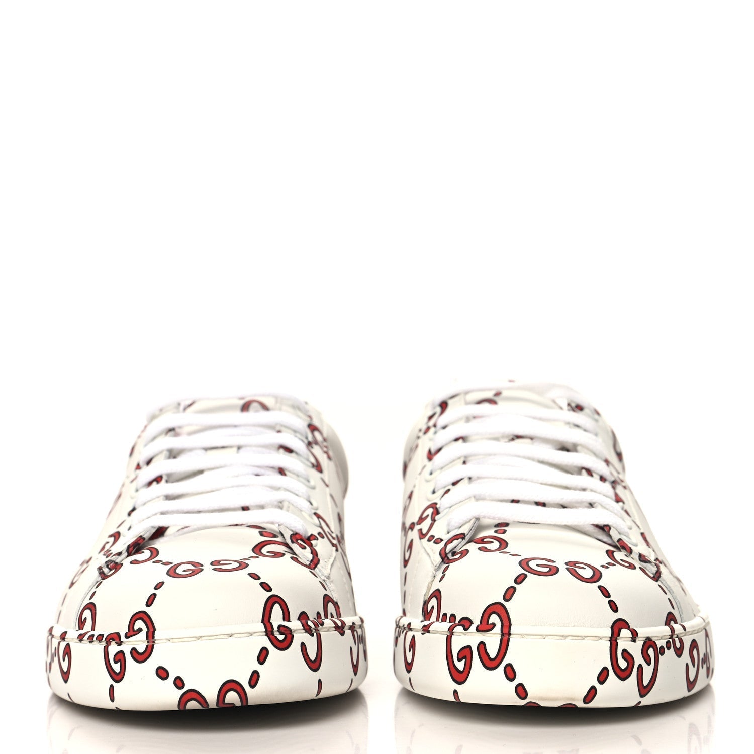 Calfskin GucciGhost Print Mens Ace Sneakers 11 White Hibiscus Red