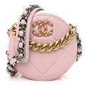 Lambskin Quilted Chanel 19 Round Clutch With Chain Pink