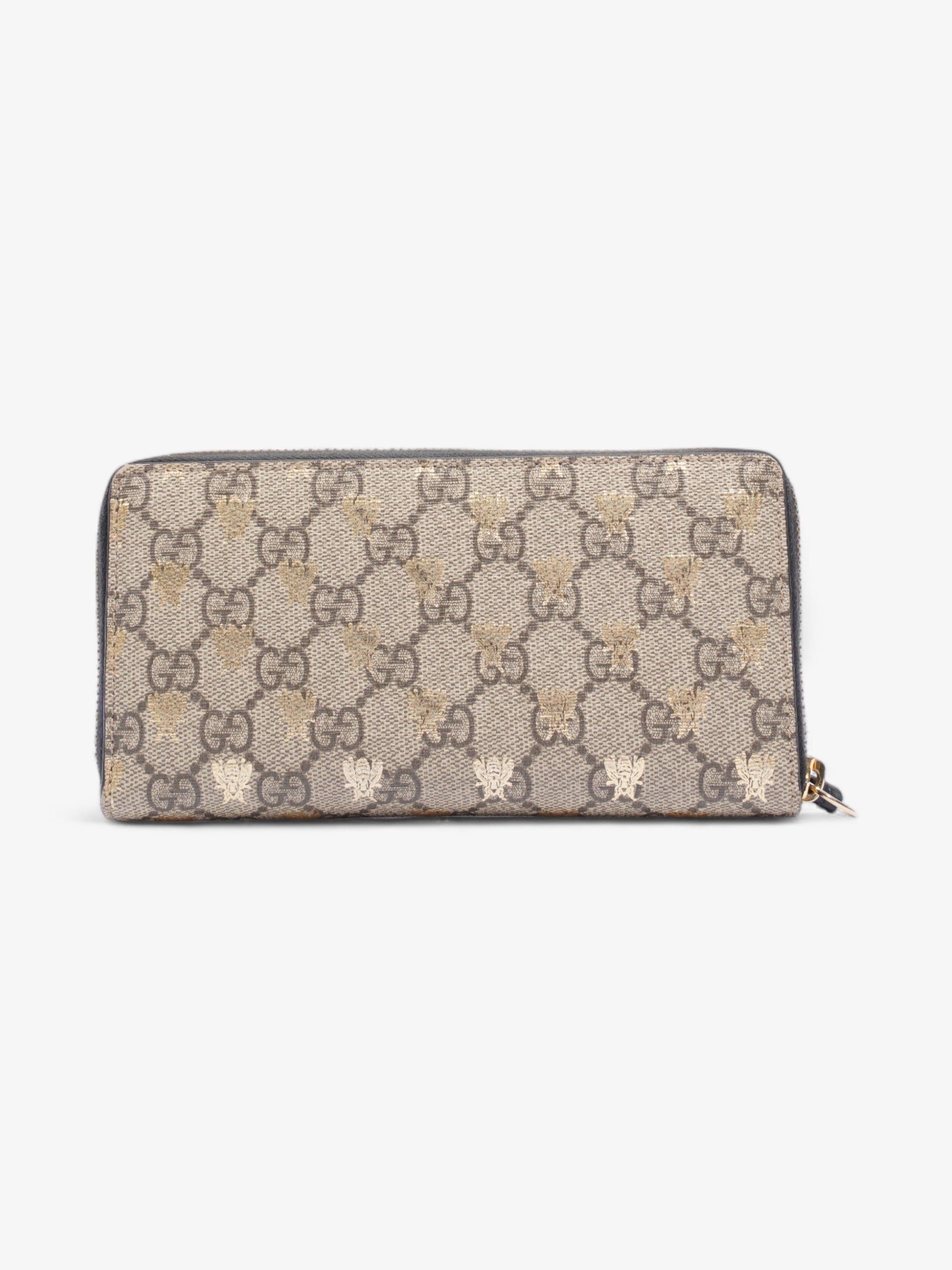Gucci GG Supreme Zip Around Wallet Supreme / Gold Coated Canvas