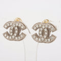Chanel Coco Logo Rhinestone Silver Clip On Earrings