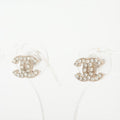 Chanel Coco Logo Rhinestone Silver Stud Earrings Costume Jewellery