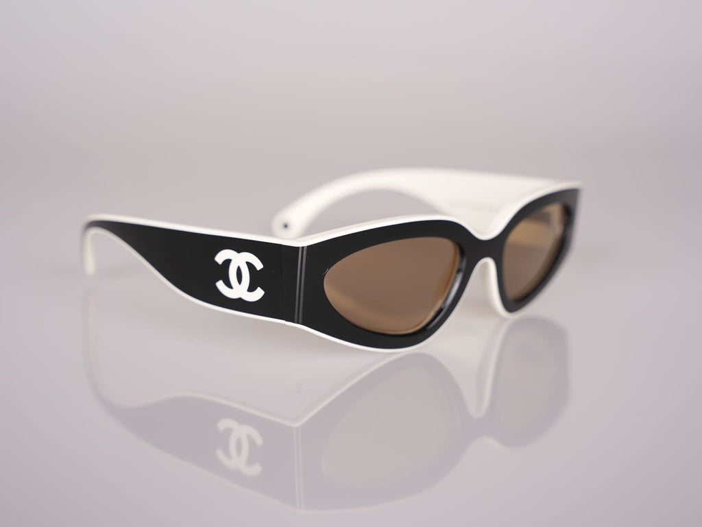 Chanel Cat Eye Sunglasses with CC Logo Black and White