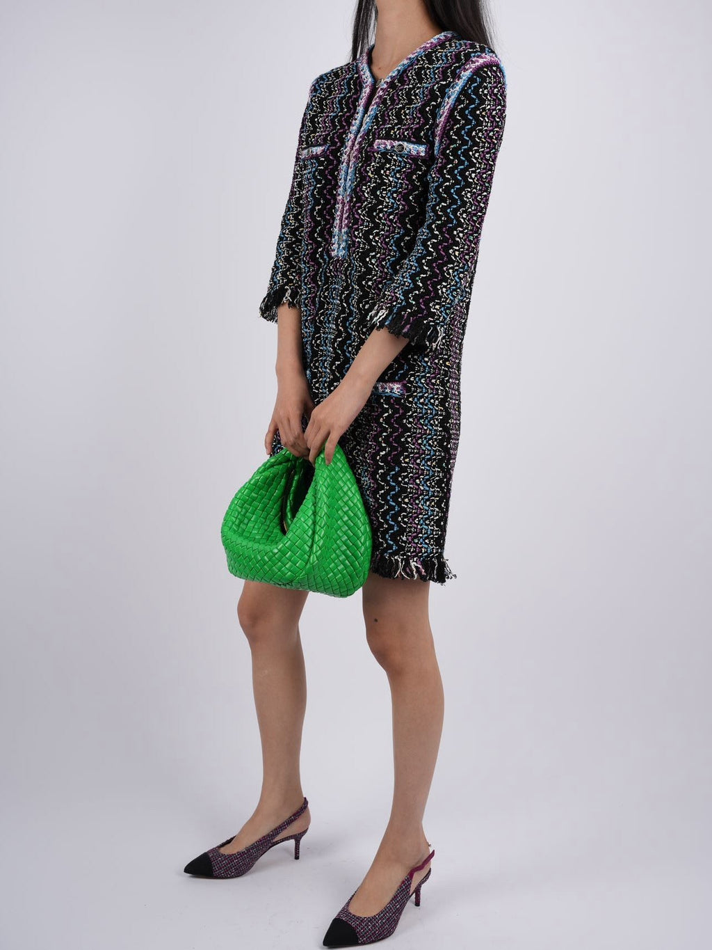CHANEL Crochet mini Dress in Violet Black