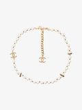 Chanel CC Pearl Necklace Gold Base Metal