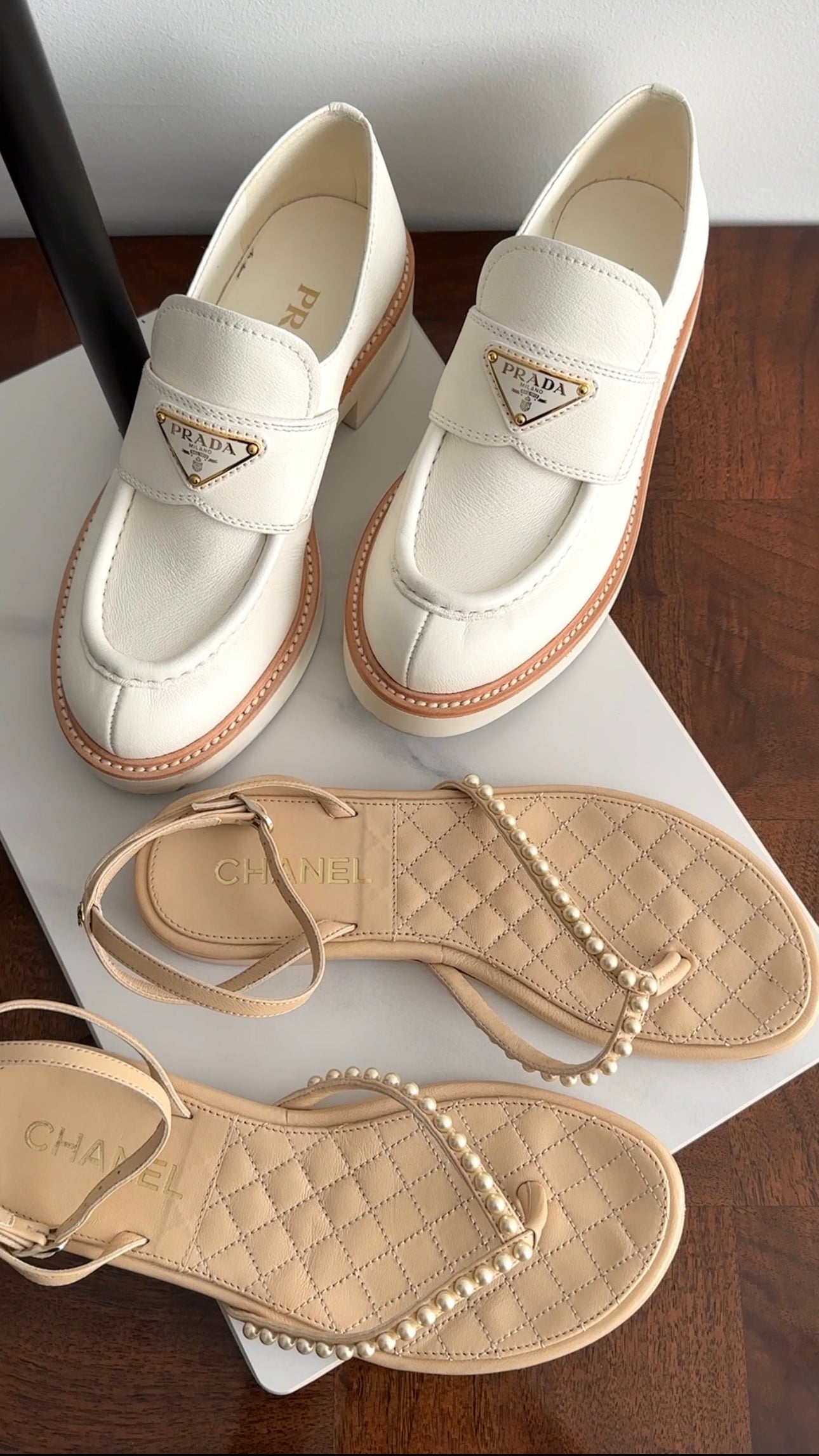 Chanel Beige Quilted Faux Pearl Thong Flat Sandals - 37 / 7