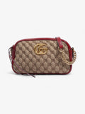 Gucci Marmont Chain Shoulder Beige / Red Canvas Small