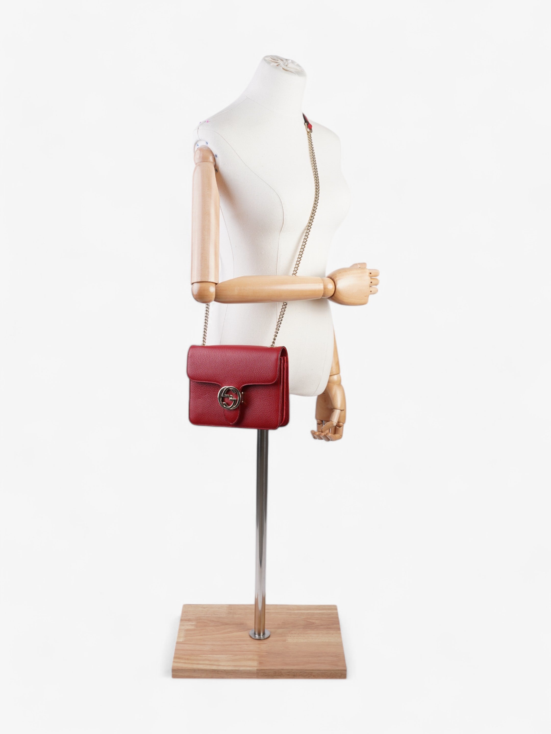 Gucci Interlocking Chain Shoulder Red Calfskin Leather Small