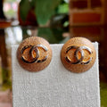 CHANEL CC Clip On Round Gold-Plated Vintage Earrings