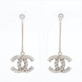 Chanel Coco Logo Silver Double sided Rhinestone Drop Earrings Costume Jewellery