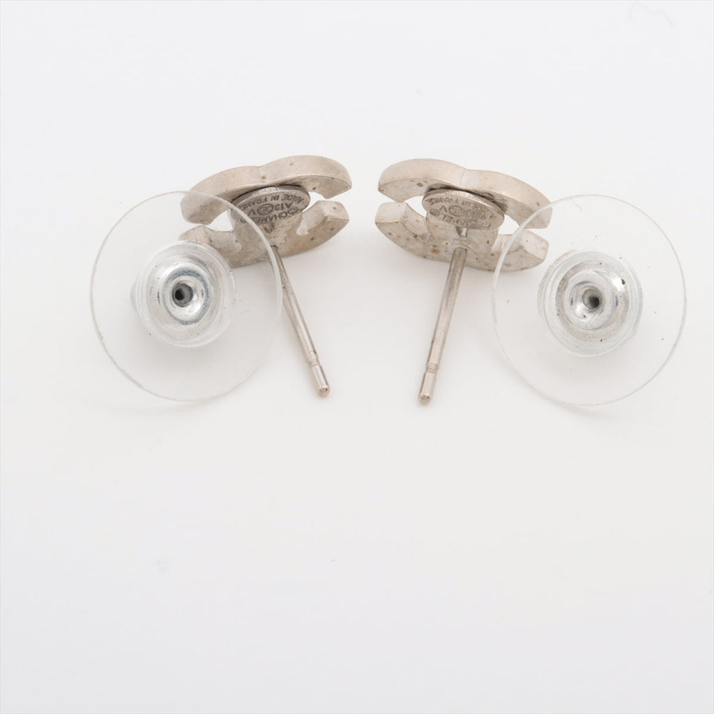 Chanel Coco Logo Rhinestone Silver Stud Earrings Costume Jewellery