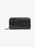 Chanel CC Cambon Long Zipper Bifold Wallet Black Leather