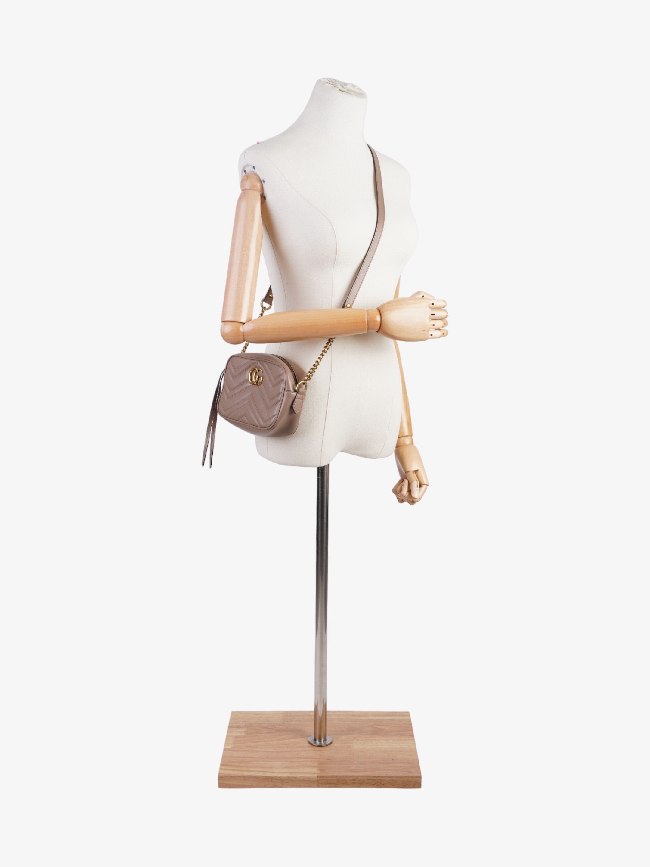 Gucci GG Marmont Taupe Matelasse Leather Mini