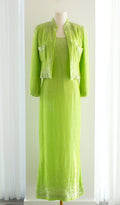 Chanel Vintage S/S1997 Green Sequin Embellished Velvet Dress Gown Jacket 97P Set