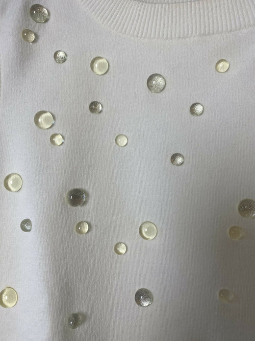 CHANEL 18P WATER DROP EMBELLISHED COTTON BLOUSE TOP FR 38