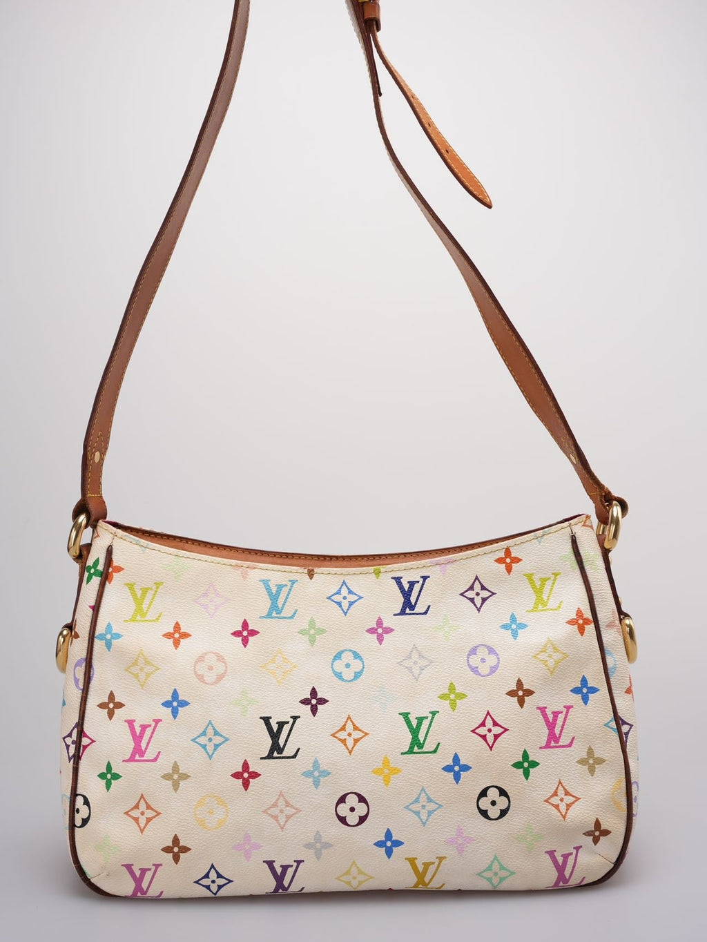 Louis Vuitton Takashi Murakami White Multicolore Monogram Coated Canvas Petit Noe Bag Gold Hardware