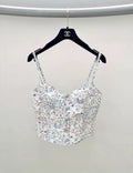 Chanel 25C TOP Printed Silk Faille Ecru & Multicolor