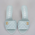 CHANEL Tiffany Blue Lambskin Quilted Textured CC Mules 38.5