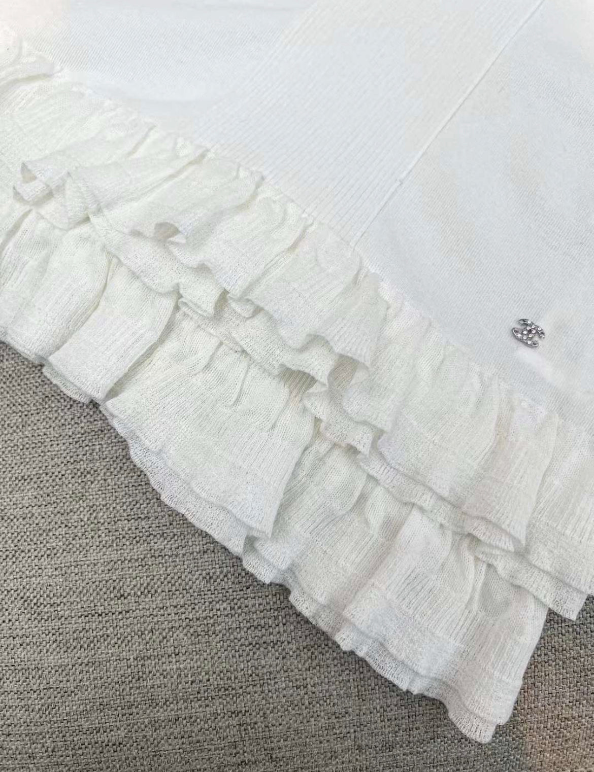 Chanel 24s white ruffle top size 36 brand new with tags