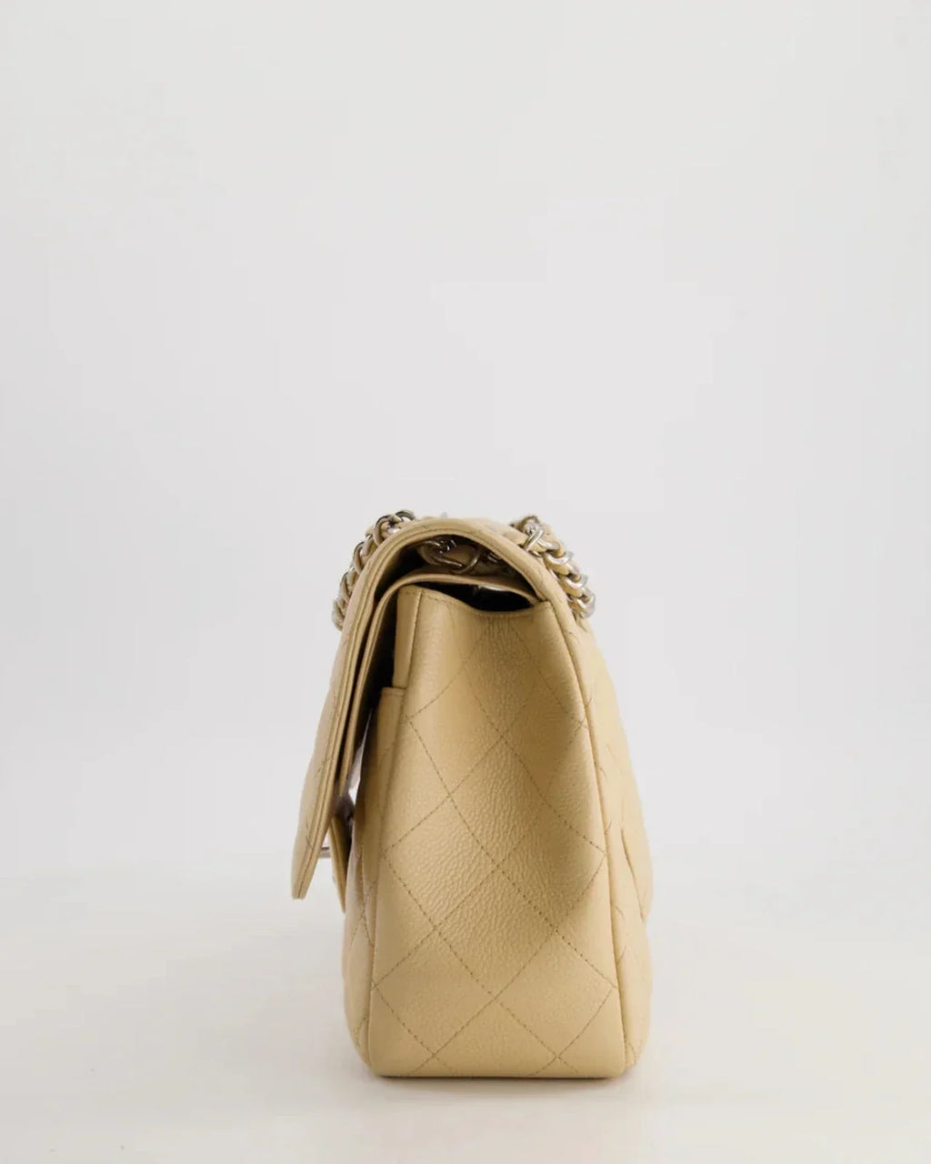 Chanel timeless Flap Bag Beige Jumbo Size Caviar Leather with Silver Hardware