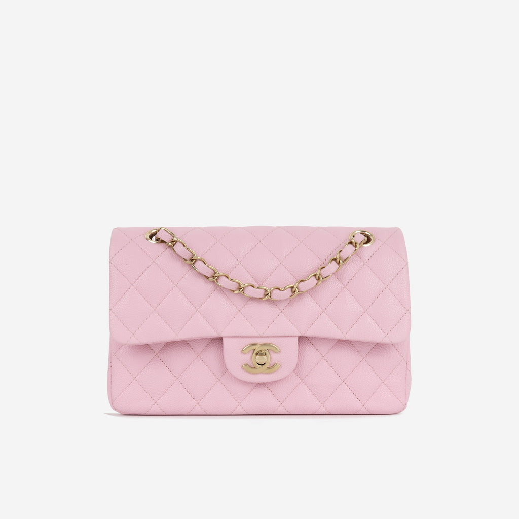 Chanel Small Double Classic Flap - Rose Fonce Caviar | Champagne-Gold Hardware