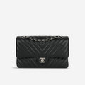 Chanel Medium Classic Flap - Black Chevron Lambskin | Silver Hardware