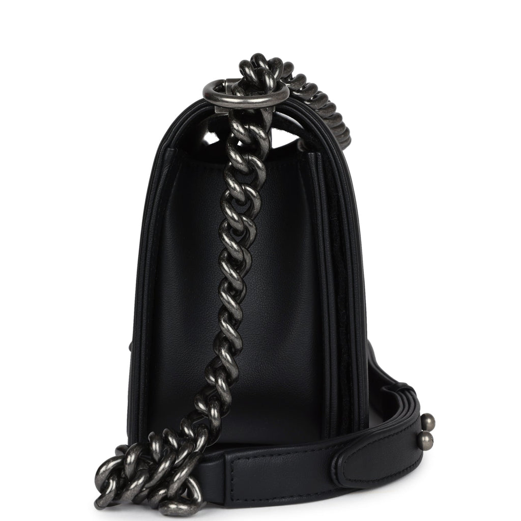 Chanel Medium Boy Bag Black Calfskin Aged Ruthenium Hardware