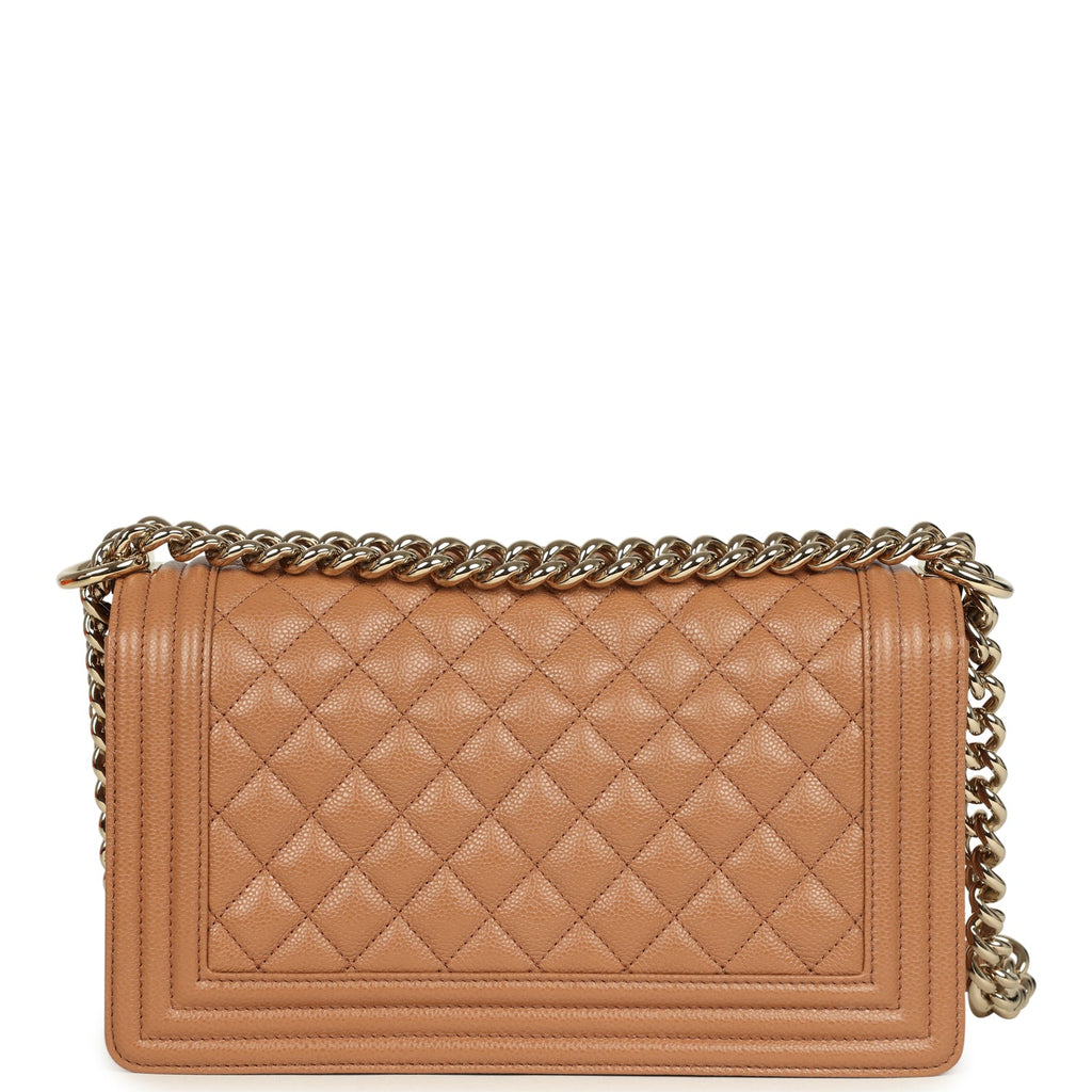 Pre-owned Chanel Medium Boy Bag Caramel Shiny Caviar Light Gold Hardware