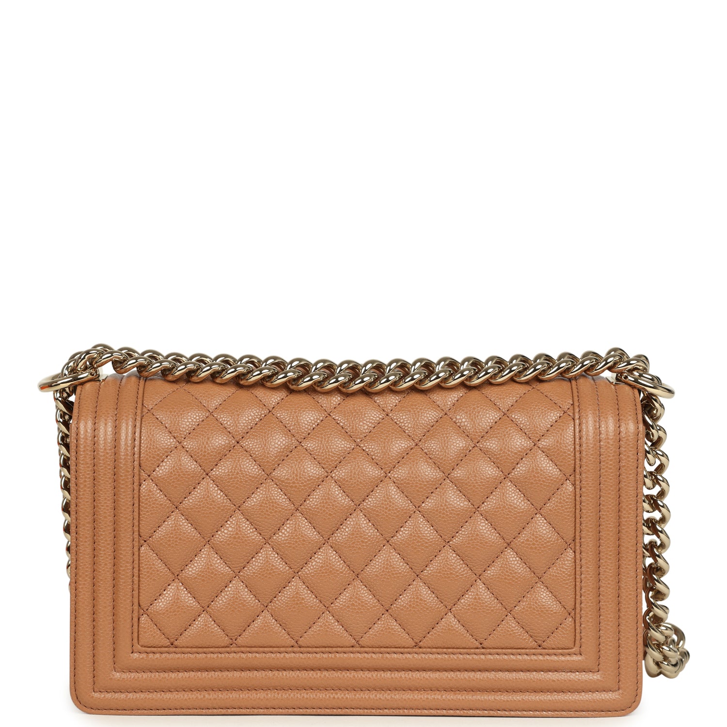 Pre-owned Chanel Medium Boy Bag Caramel Shiny Caviar Light Gold Hardware