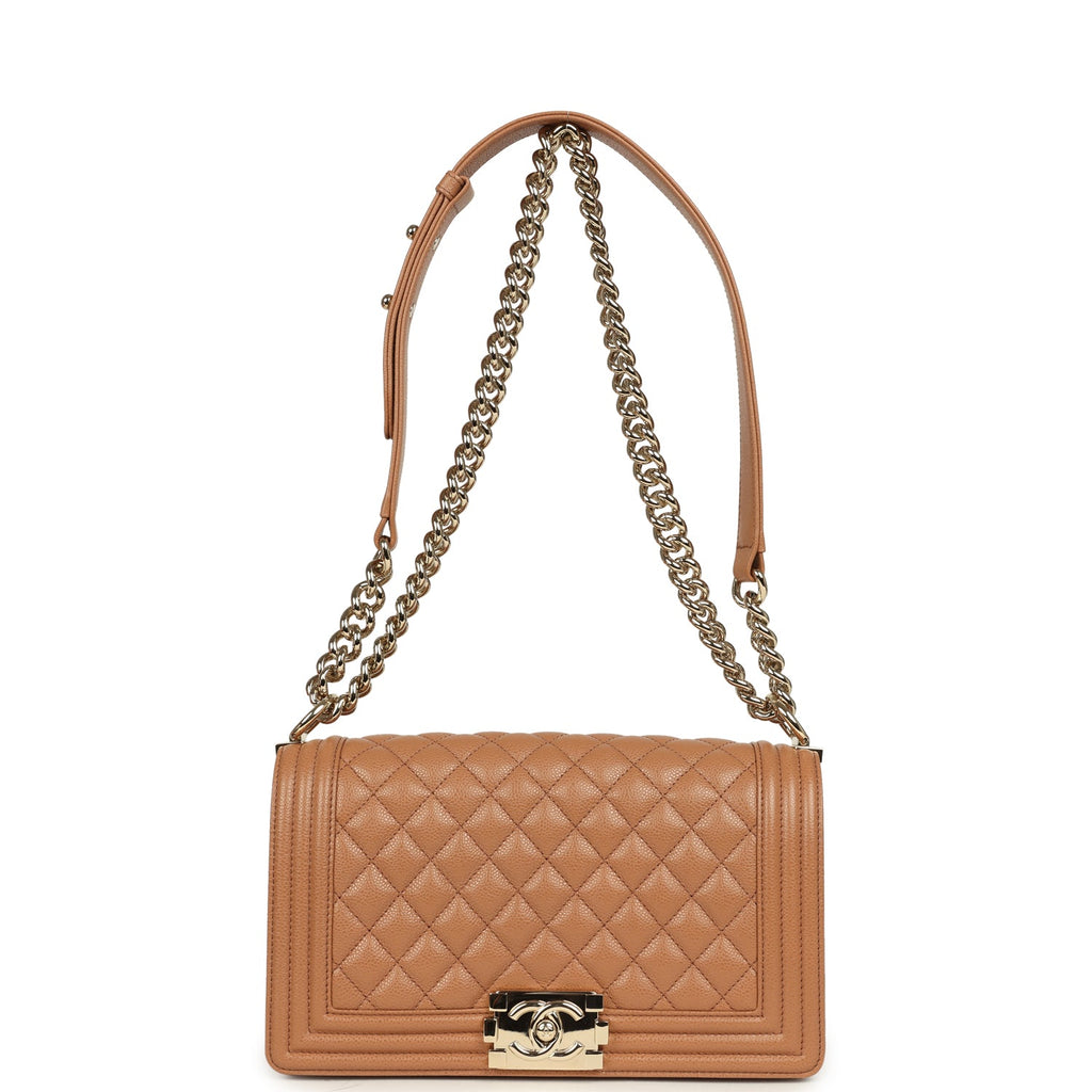 Pre-owned Chanel Medium Boy Bag Caramel Shiny Caviar Light Gold Hardware