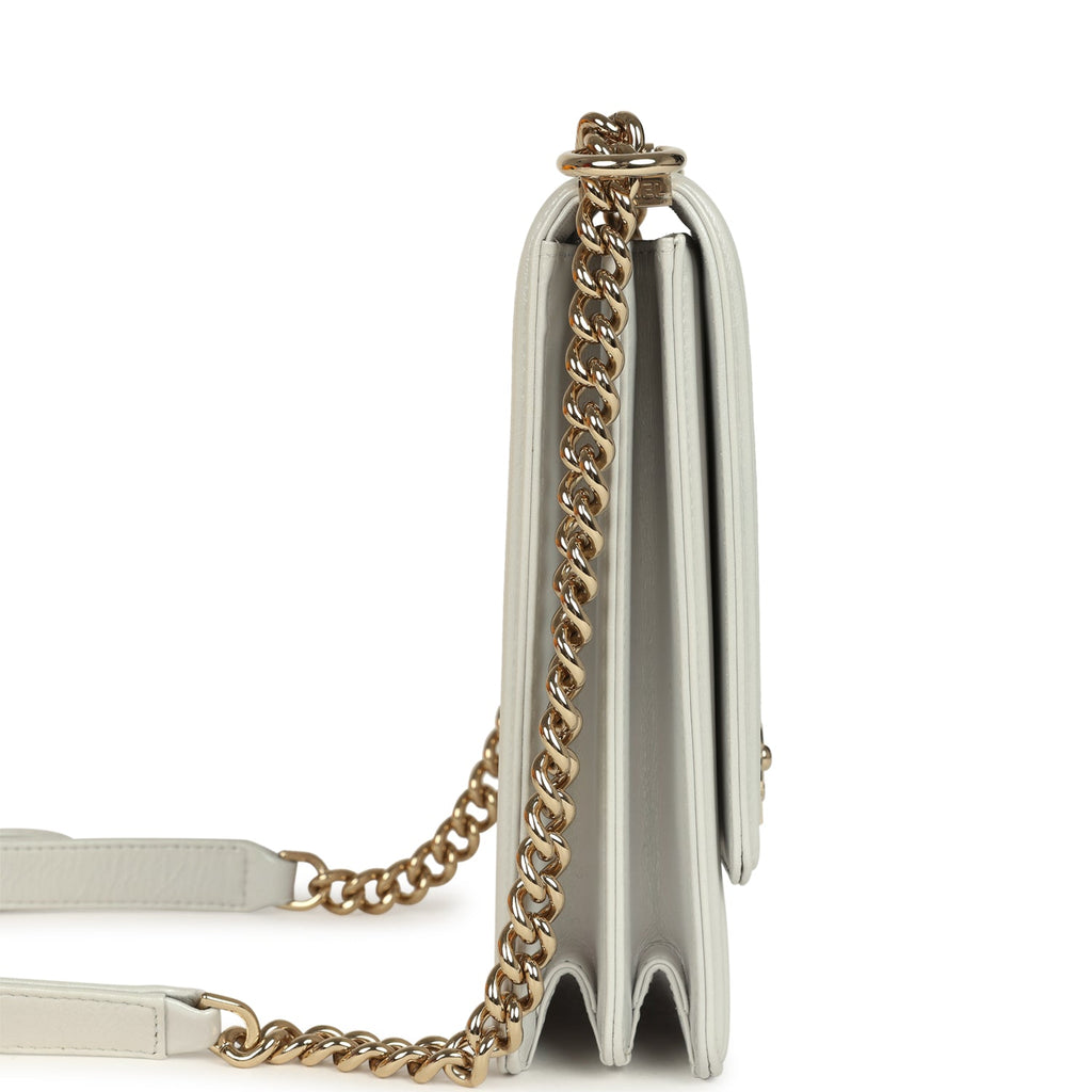 Pre-owned Chanel North South Boy Bag Light Grey Iridescent Calfskin Light Gold Hardware