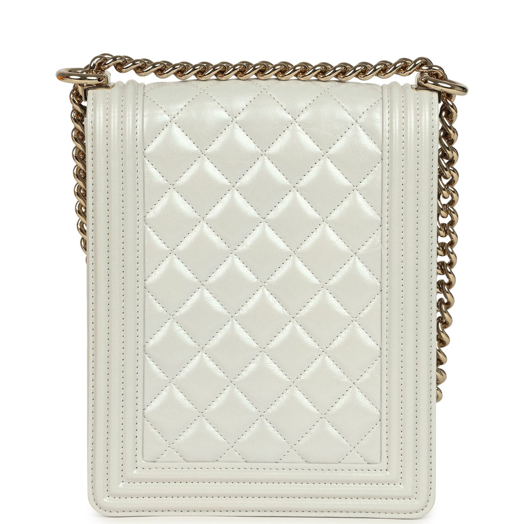 Pre-owned Chanel North South Boy Bag Light Grey Iridescent Calfskin Light Gold Hardware