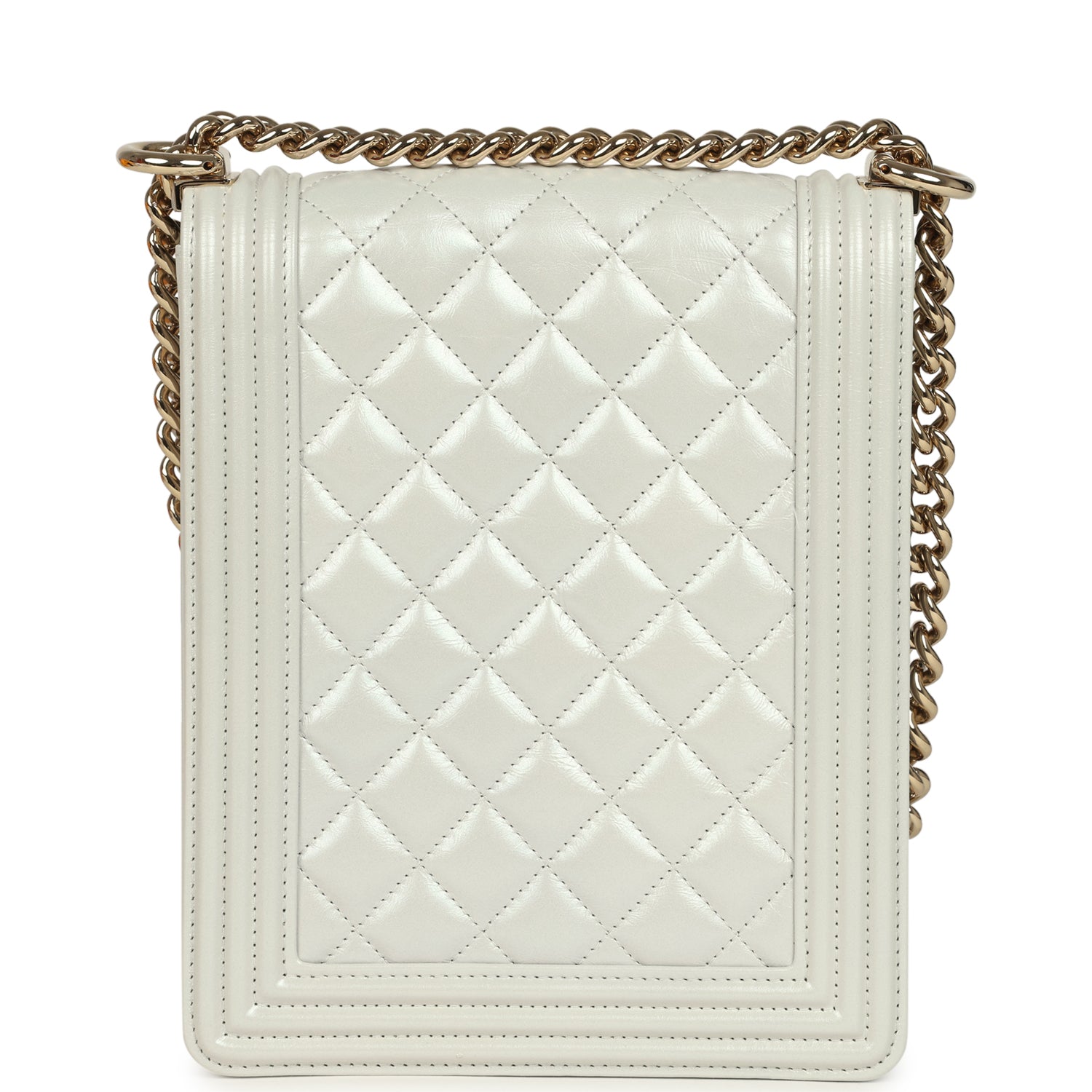 Pre-owned Chanel North South Boy Bag Light Grey Iridescent Calfskin Light Gold Hardware