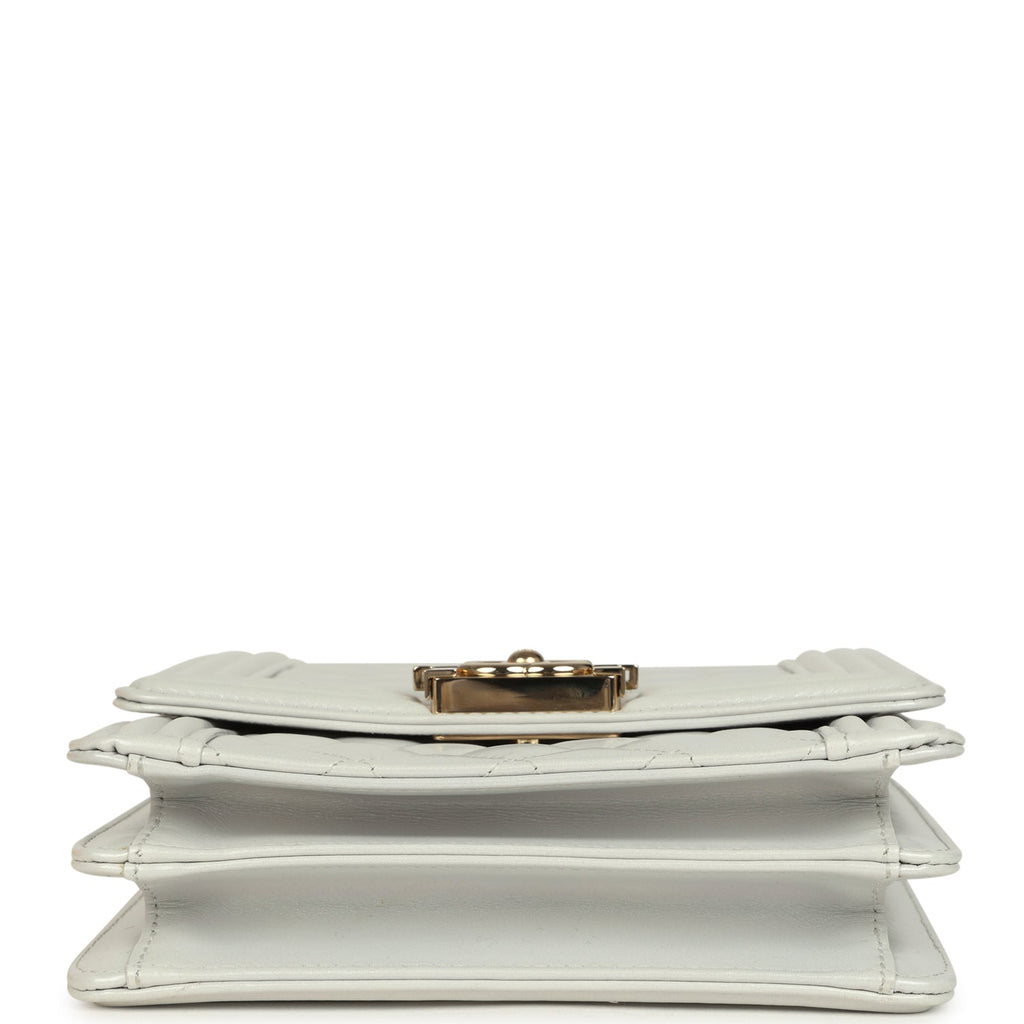 Pre-owned Chanel North South Boy Bag Light Grey Iridescent Calfskin Light Gold Hardware
