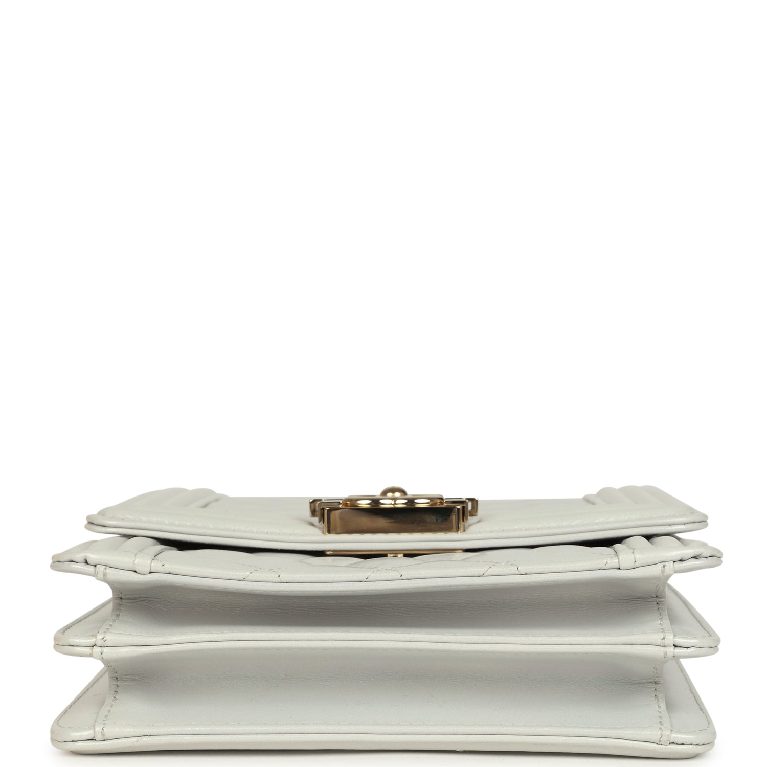 Pre-owned Chanel North South Boy Bag Light Grey Iridescent Calfskin Light Gold Hardware