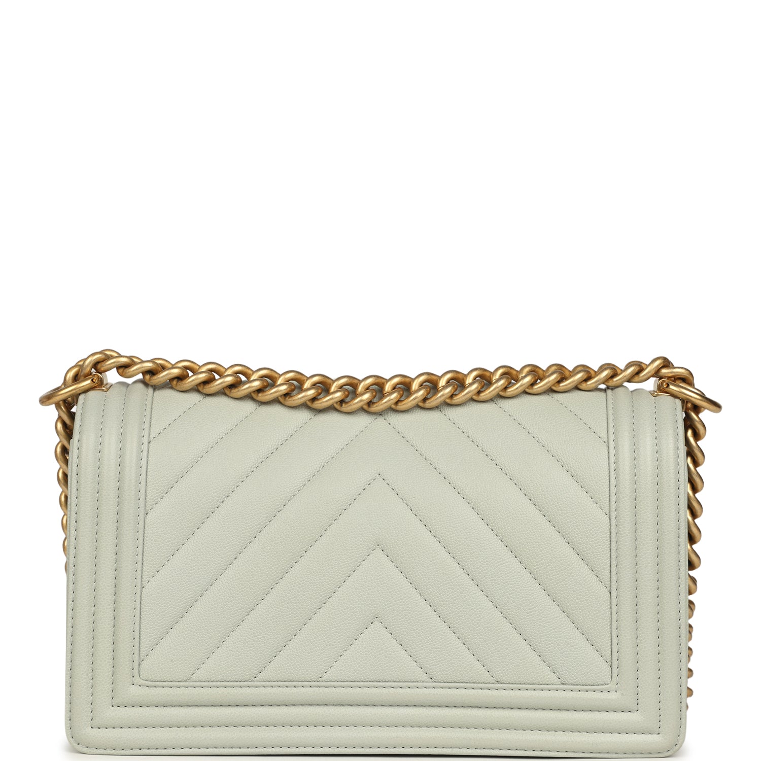 Pre-owned Chanel Medium Chevron Boy Bag Light Blue Caviar Antique Gold Hardware